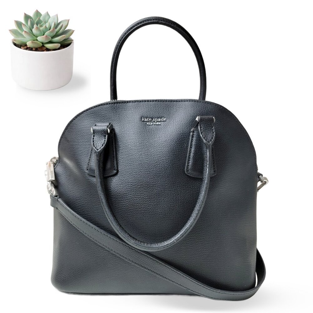 Kate Spade Sylvia Large Pebbled Leather Dome Satchel Crossbody Bag Black